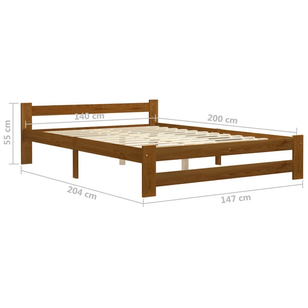 vidaXL gultas rāmis, medus brūns, priedes masīvkoks, 140x200 cm cena un informācija | Gultas | 220.lv