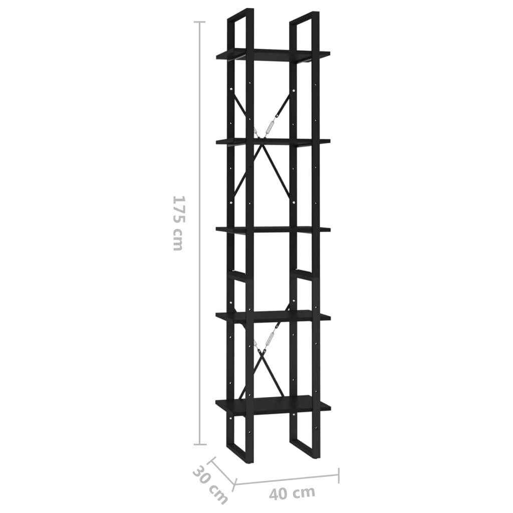 vidaXL 5-līmeņu grāmatu plaukts, melns, 40x30x175 cm, skaidu plāksne cena un informācija | Plaukti | 220.lv