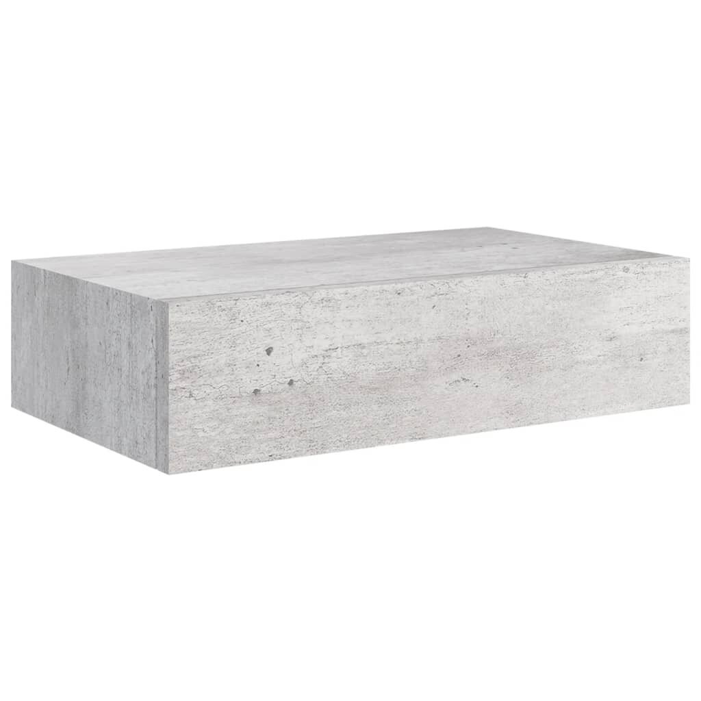 vidaXL sienas atvilktņu plaukts, betona pelēks, 40x23,5x10 cm, MDF cena un informācija | Plaukti | 220.lv