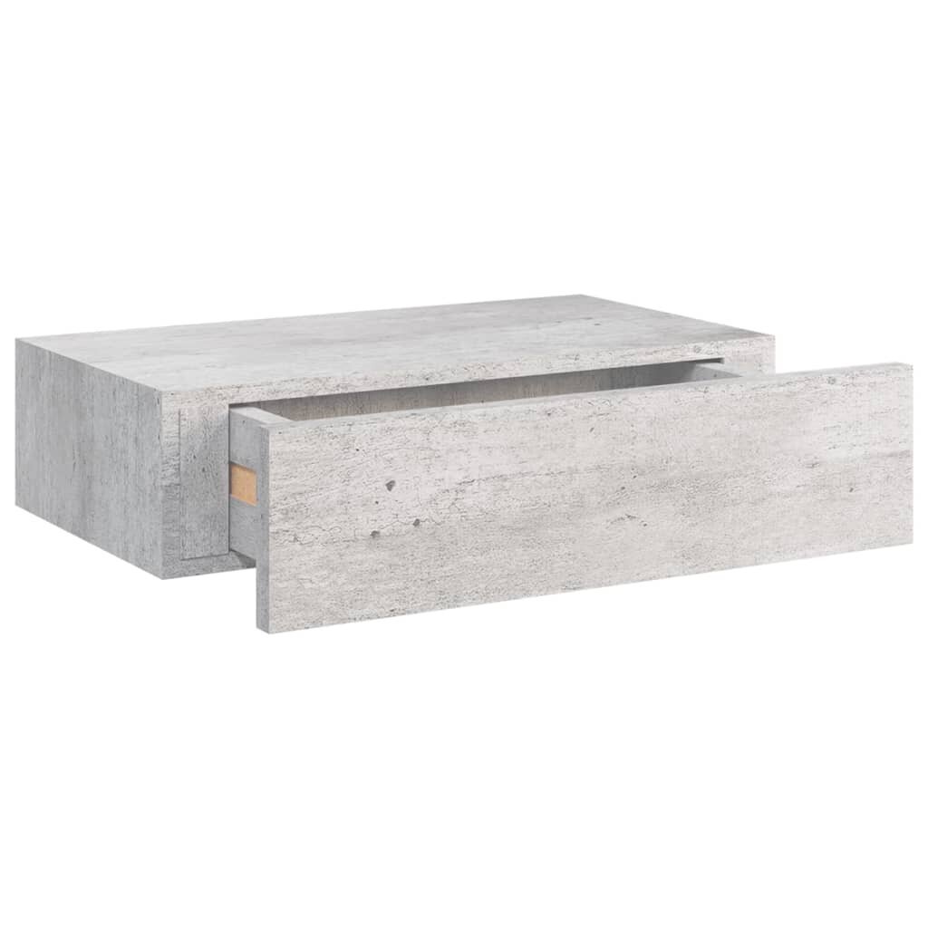 vidaXL sienas atvilktņu plaukts, betona pelēks, 40x23,5x10 cm, MDF cena un informācija | Plaukti | 220.lv