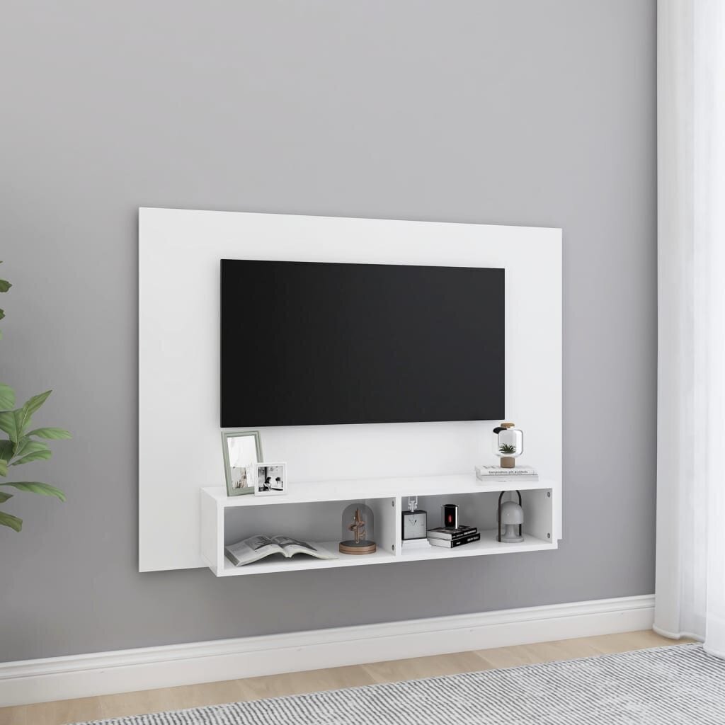 vidaXL sienas TV plaukts, balts, 120x23,5x90 cm, skaidu plāksne cena un informācija | TV galdiņi | 220.lv