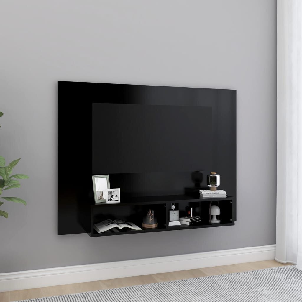 vidaXL sienas TV plaukts, melns, 120x23,5x90 cm, skaidu plātne цена и информация | TV galdiņi | 220.lv