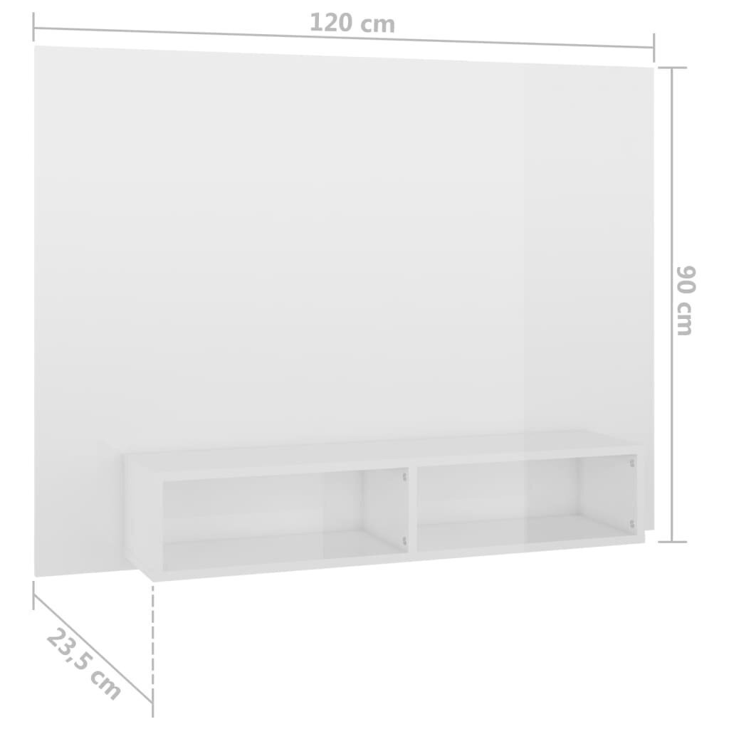 vidaXL sienas TV plaukts, spīdīgi balts, 120x23,5x90 cm, skaidu plātne cena un informācija | TV galdiņi | 220.lv