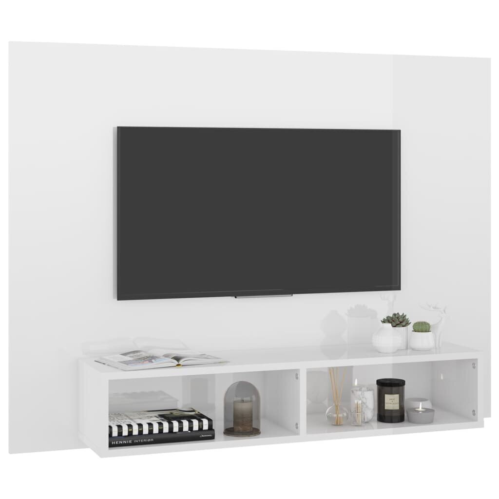 vidaXL sienas TV plaukts, spīdīgi balts, 120x23,5x90 cm, skaidu plātne цена и информация | TV galdiņi | 220.lv