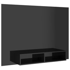 vidaXL sienas TV plaukts, spīdīgi melns, 135x23,5x90 cm, skaidu plātne цена и информация | Тумбы под телевизор | 220.lv