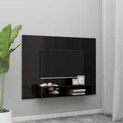 vidaXL sienas TV plaukts, spīdīgi melns, 135x23,5x90 cm, skaidu plātne цена и информация | Тумбы под телевизор | 220.lv