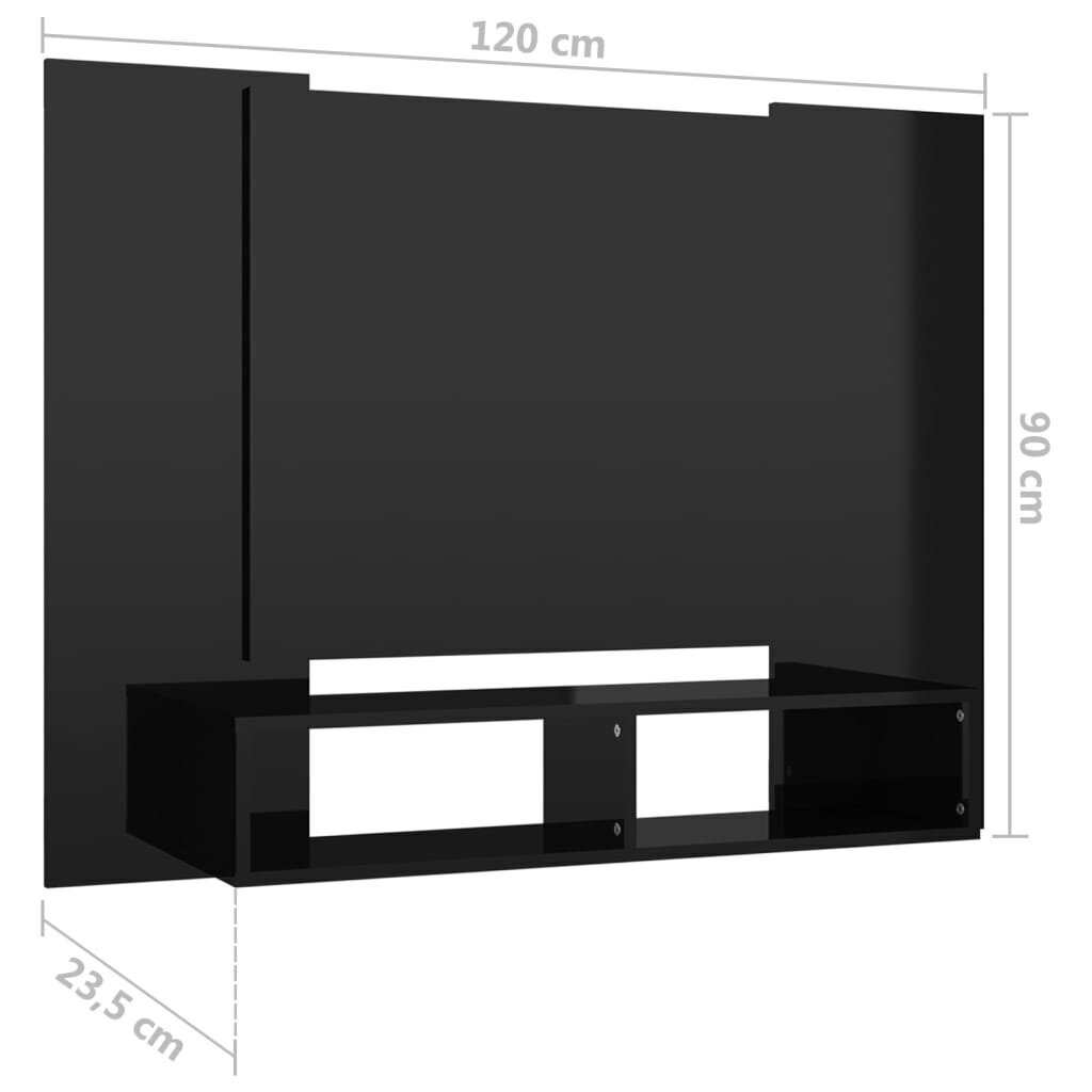 vidaXL sienas TV plaukts, spīdīgi melns, 120x23,5x90 cm, skaidu plātne cena un informācija | TV galdiņi | 220.lv