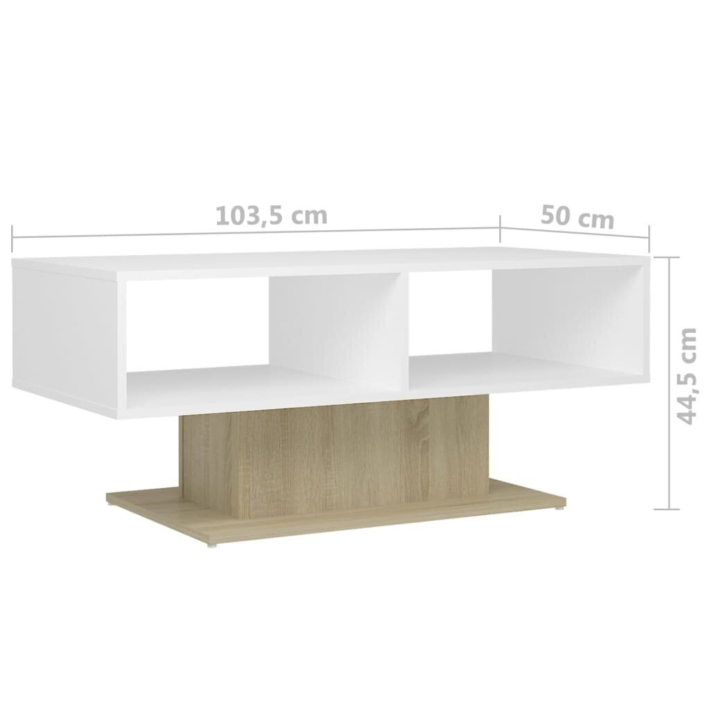 vidaXL kafijas galdiņš, balts, ozola, 103,5x50x44,5 cm, skaidu plāksne cena un informācija | Žurnālgaldiņi | 220.lv