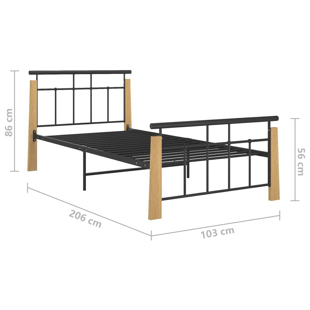 vidaXL gultas rāmis, metāls un ozola masīvkoks, 90x200 cm цена и информация | Gultas | 220.lv