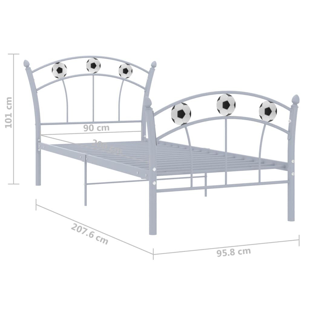 vidaXL gultas rāmis, futbola dizains, pelēks metāls, 90x200 cm cena un informācija | Gultas | 220.lv