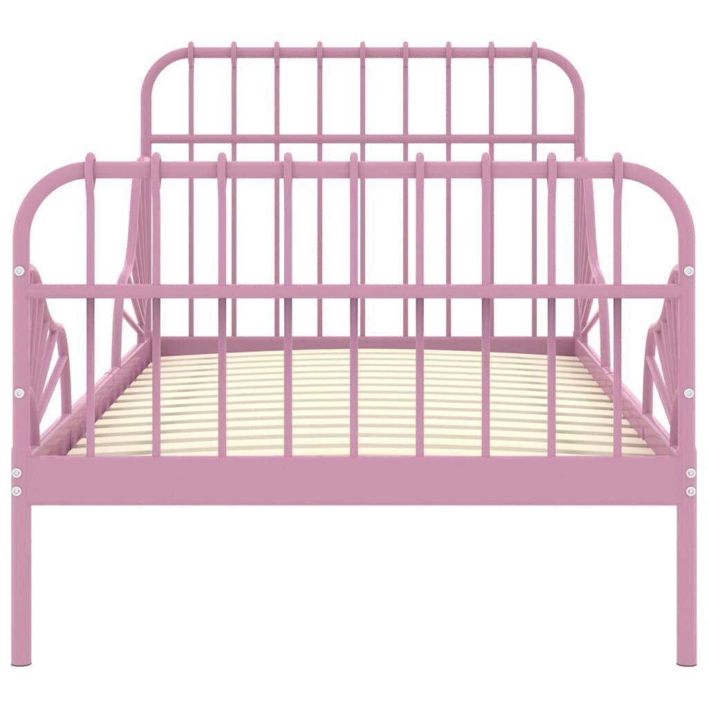 vidaXL gultas rāmis, pagarināms, rozā metāls, 80x130/200 cm cena un informācija | Gultas | 220.lv
