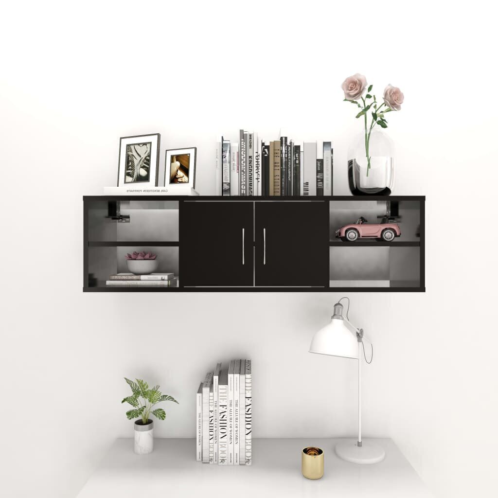 vidaXL sienas plaukts, melns, 102x30x29 cm, skaidu plāksne цена и информация | Plaukti | 220.lv