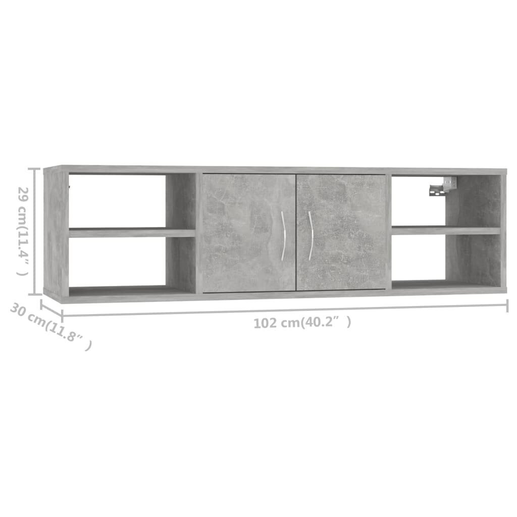 vidaXL sienas plaukts, betona pelēks, 102x30x29 cm, skaidu plāksne cena un informācija | Plaukti | 220.lv