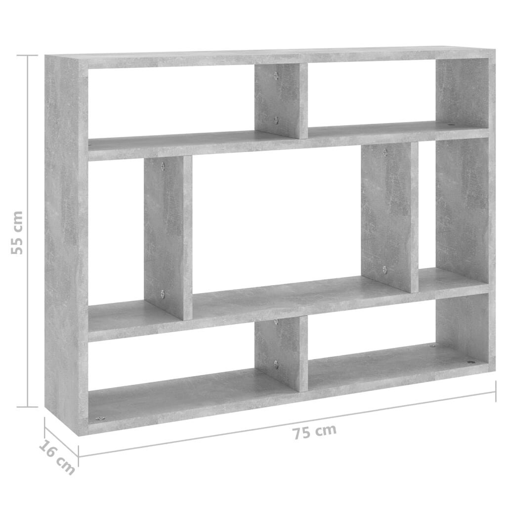 vidaXL sienas plaukts, betona pelēks, 75x16x55 cm, skaidu plāksne цена и информация | Plaukti | 220.lv