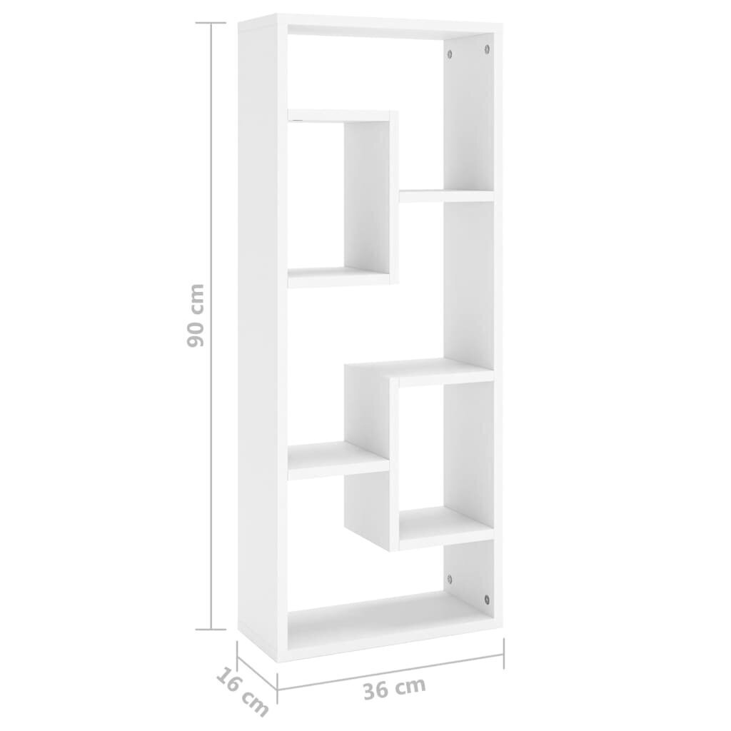 vidaXL sienas plaukts, balts, 36x16x90 cm, skaidu plāksne cena un informācija | Plaukti | 220.lv