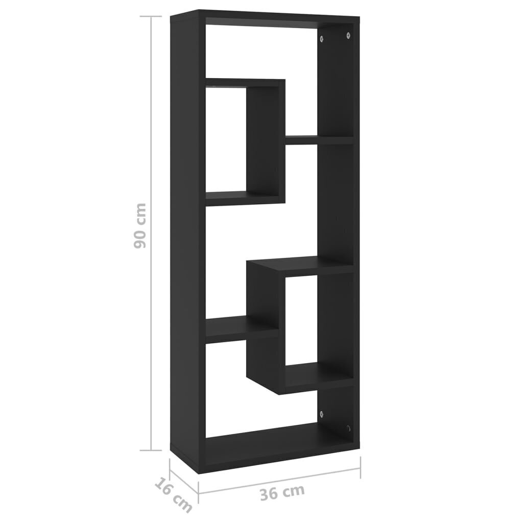 vidaXL sienas plaukts, melns, 36x16x90 cm, skaidu plāksne cena un informācija | Plaukti | 220.lv