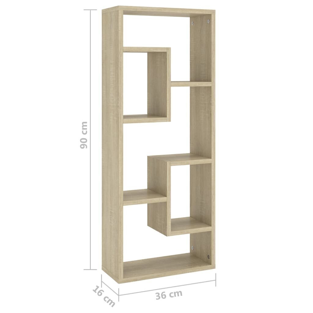 vidaXL sienas plaukts, ozolkoka krāsa, 36x16x90 cm, skaidu plāksne cena un informācija | Plaukti | 220.lv