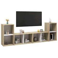 vidaXL TV plaukti, 4 gb., balti, ozolkoka, 72x35x36,5cm, skaidu plātne цена и информация | Тумбы под телевизор | 220.lv