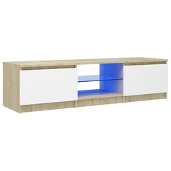 vidaXL TV skapītis ar LED lampiņām, balts, ozolkoka, 140x40x35,5 cm цена и информация | Тумбы под телевизор | 220.lv