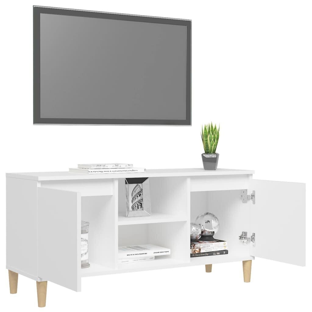 vidaXL TV skapītis ar masīvkoka kājām, balts, 103,5x35x50 cm cena un informācija | TV galdiņi | 220.lv