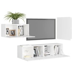 vidaXL 4-daļīgs TV plauktu komplekts, balts, skaidu plāksne cena un informācija | TV galdiņi | 220.lv