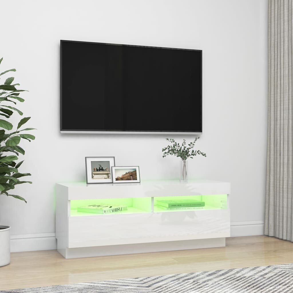 vidaXL TV galdiņš ar LED lampiņām, 100x35x40 cm, spīdīgi balts cena un informācija | TV galdiņi | 220.lv