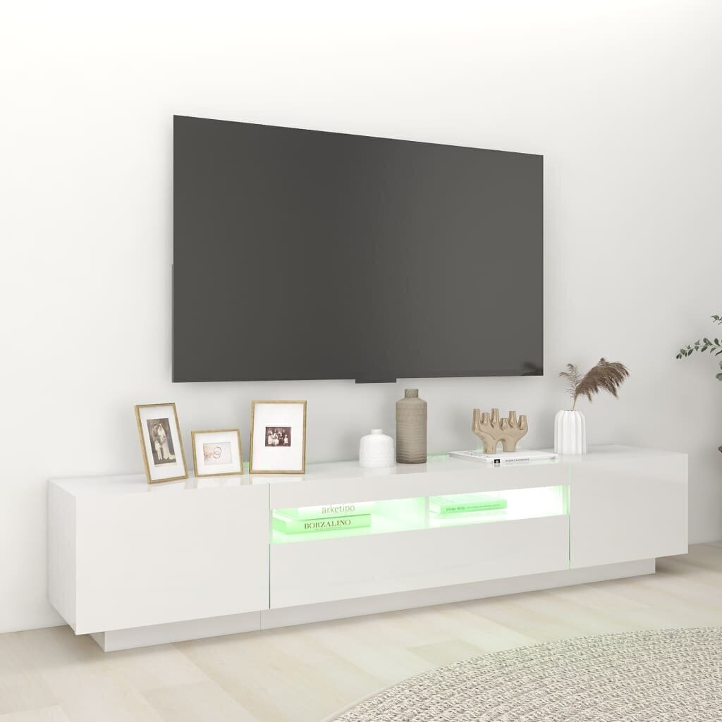 vidaXL TV skapītis ar LED lampiņām, 200x35x40 cm, spīdīgi balts цена и информация | TV galdiņi | 220.lv