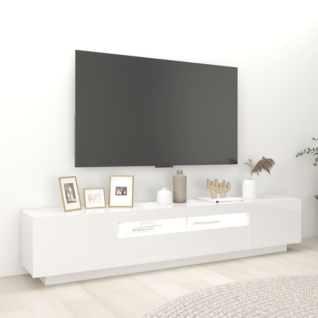 vidaXL TV skapītis ar LED lampiņām, 200x35x40 cm, spīdīgi balts цена и информация | TV galdiņi | 220.lv