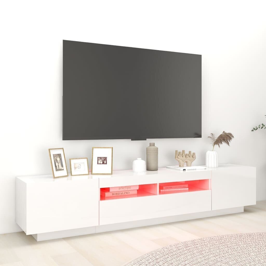 vidaXL TV skapītis ar LED lampiņām, 200x35x40 cm, spīdīgi balts цена и информация | TV galdiņi | 220.lv