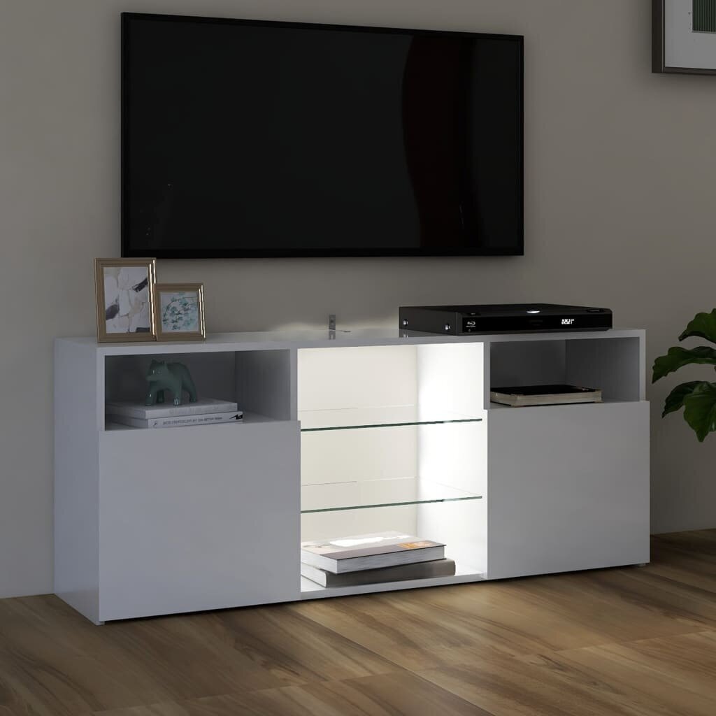 vidaXL TV galdiņš ar LED lampiņām, spīdīgi balts, 120x30x50 cm cena un informācija | TV galdiņi | 220.lv