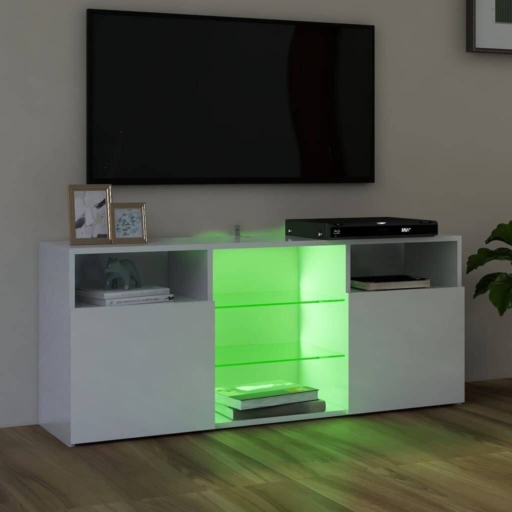 vidaXL TV galdiņš ar LED lampiņām, spīdīgi balts, 120x30x50 cm cena un informācija | TV galdiņi | 220.lv