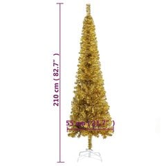 vidaXL mākslīgā Ziemassvētku egle, šaura, 210 cm, zelta krāsā cena un informācija | Mākslīgās egles, vainagi, statīvi | 220.lv