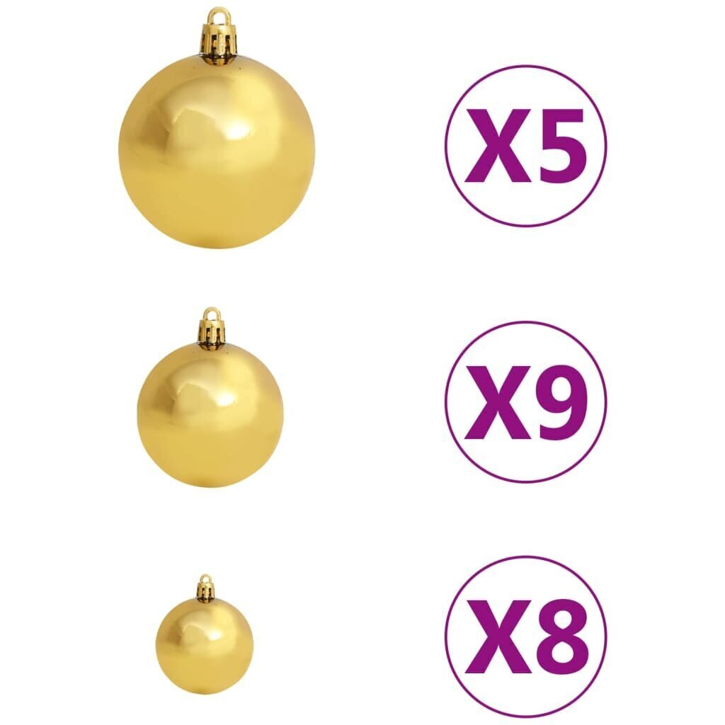 vidaXL mākslīgā Ziemassvētku egle, LED un bumbiņām, zeltaina, 120 cm cena un informācija | Mākslīgās egles, vainagi, statīvi | 220.lv