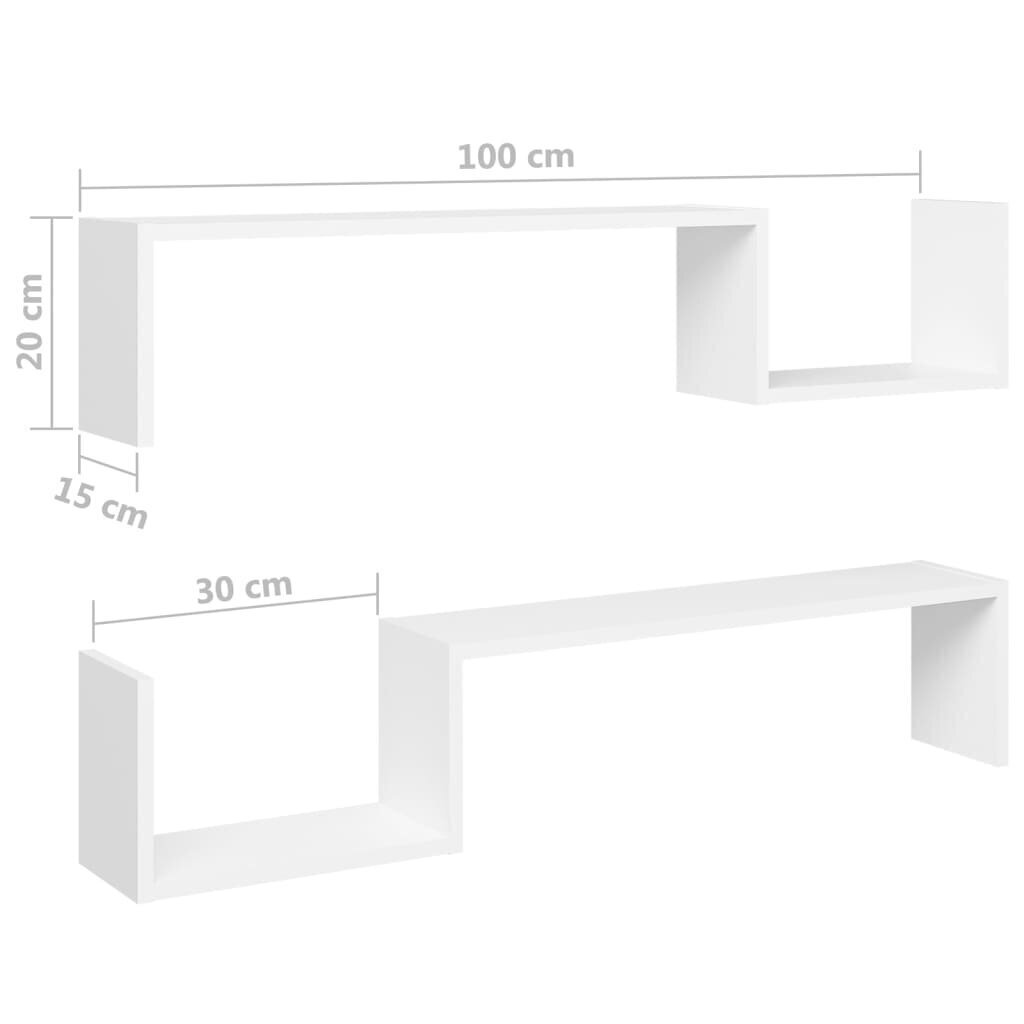 vidaXL sienas plaukti, 2 gab., 100x15x20 cm, balti, skaidu plāksne cena un informācija | Plaukti | 220.lv