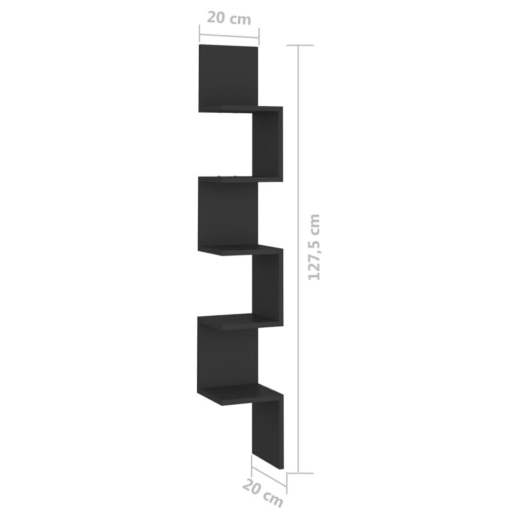 vidaXL sienas stūra plaukts, melns, 20x20x127,5 cm, skaidu plāksne cena un informācija | Plaukti | 220.lv