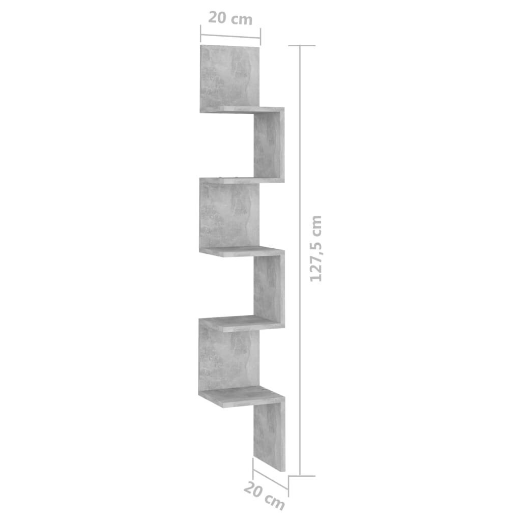 vidaXL sienas stūra plaukts, betonpelēks, 20x20x127,5cm, skaidu plātne цена и информация | Plaukti | 220.lv