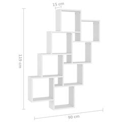 vidaXL sienas plaukts, balts, 90x15x119 cm, skaidu plāksne cena un informācija | Plaukti | 220.lv