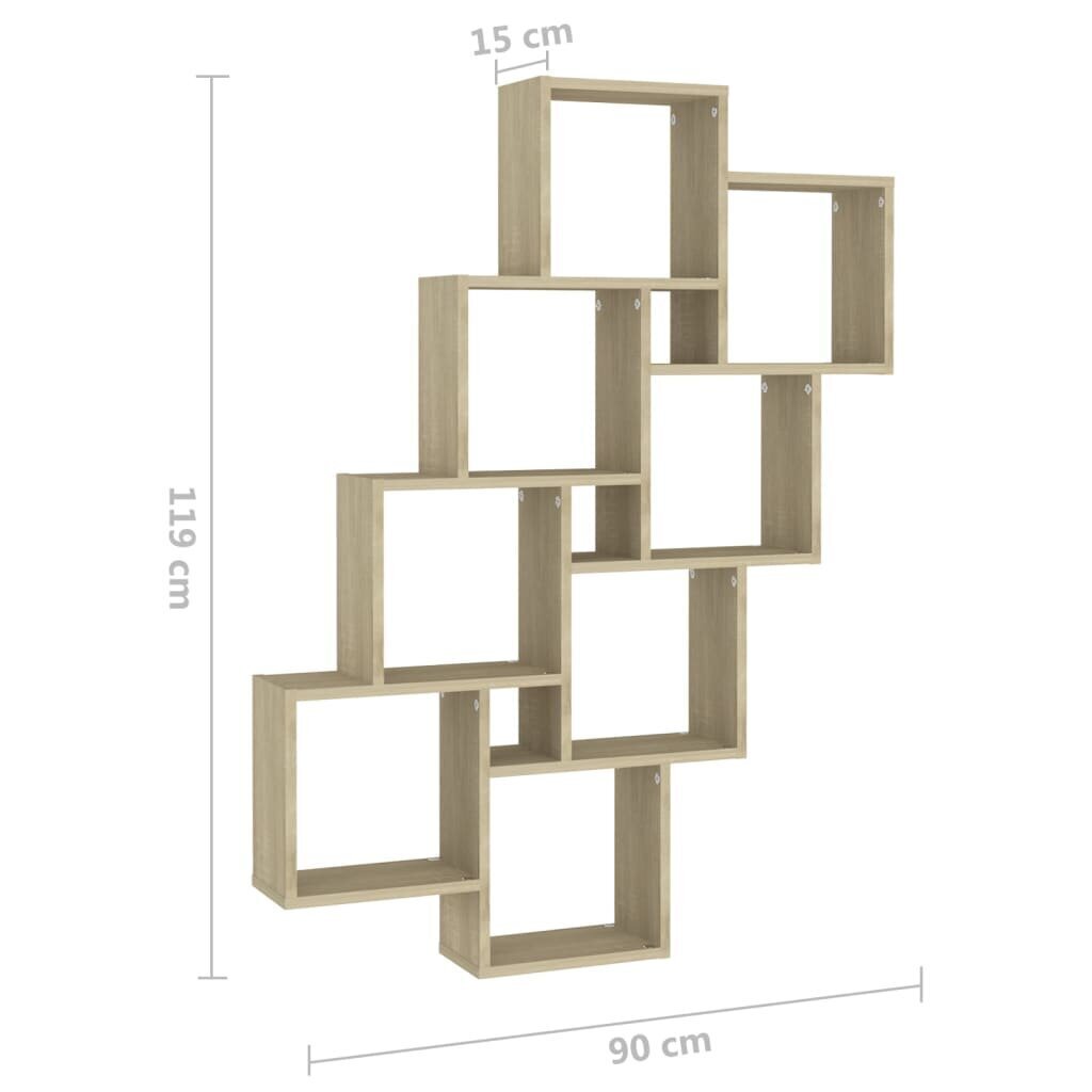 vidaXL sienas plaukts, ozolkoka krāsā, 90x15x119 cm, skaidu plāksne cena un informācija | Plaukti | 220.lv