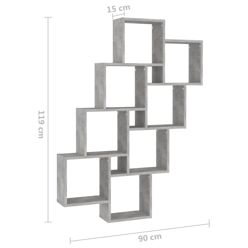 vidaXL sienas plaukts, betona pelēks, 90x15x119 cm, skaidu plāksne cena un informācija | Plaukti | 220.lv