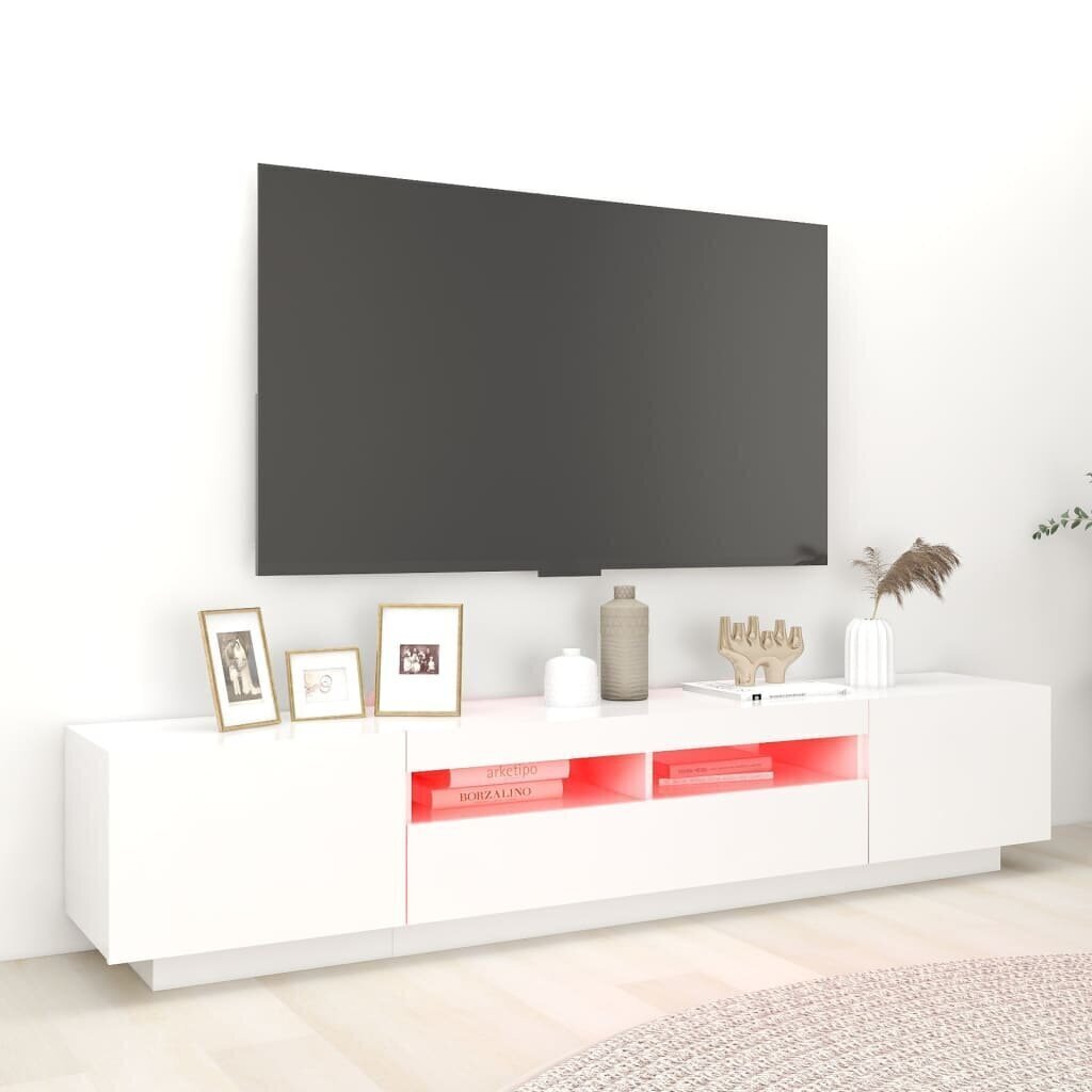 vidaXL TV skapītis ar LED lampiņām, 200x35x40 cm, balts цена и информация | TV galdiņi | 220.lv