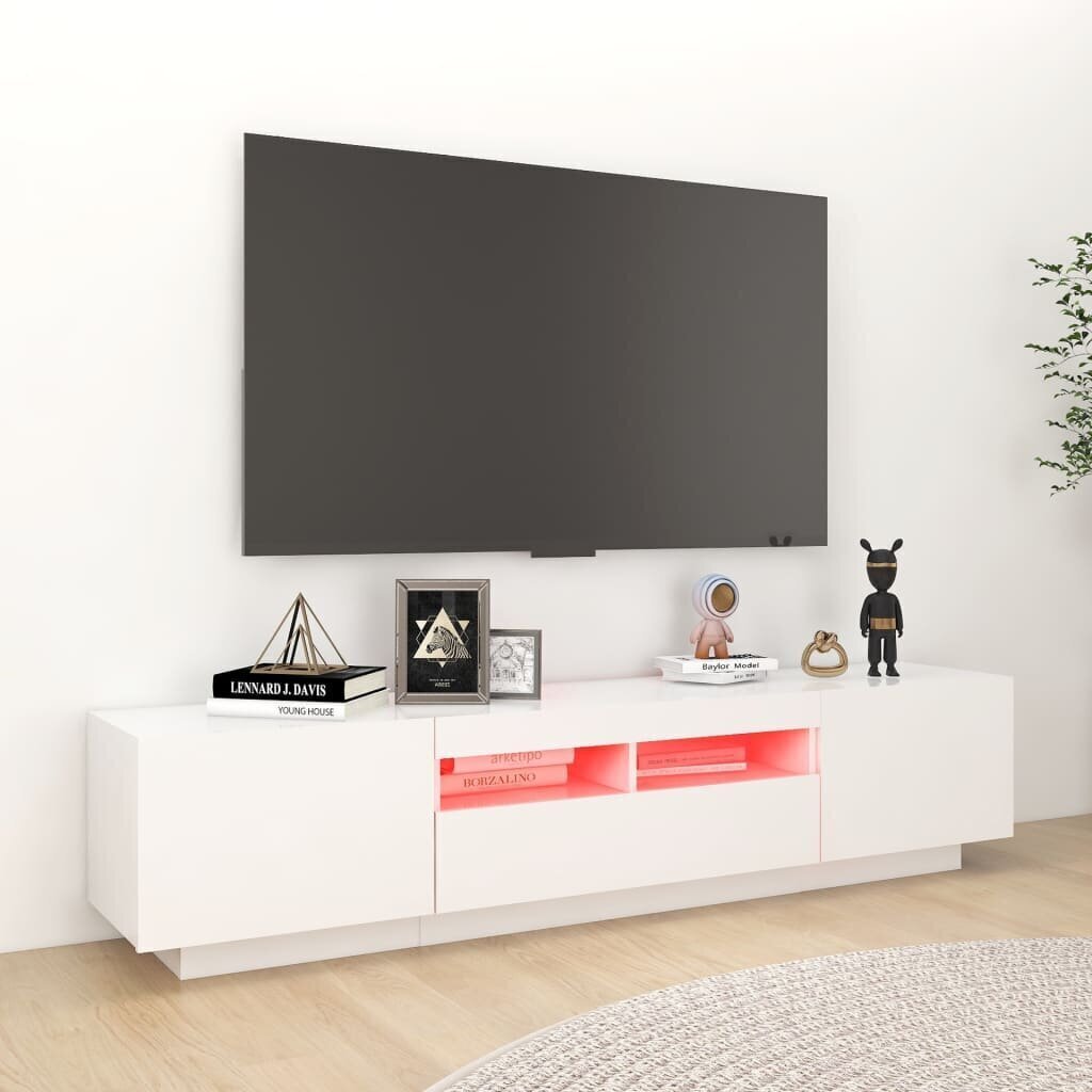 vidaXL TV skapītis ar LED lampiņām, 180x35x40 cm, balts цена и информация | TV galdiņi | 220.lv