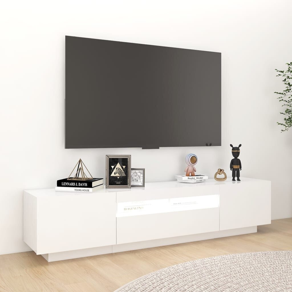 vidaXL TV skapītis ar LED lampiņām, 180x35x40 cm, balts цена и информация | TV galdiņi | 220.lv