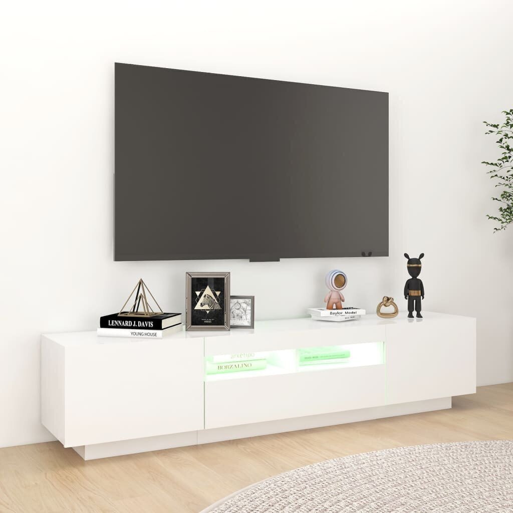 vidaXL TV skapītis ar LED lampiņām, 180x35x40 cm, balts цена и информация | TV galdiņi | 220.lv