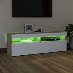 vidaXL TV galdiņš ar LED lampiņām, 120x35x40 cm, baltā, ozolkoka krāsā cena un informācija | TV galdiņi | 220.lv
