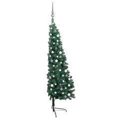 vidaXL mākslīgā Ziemassvētku egle ar LED un bumbiņām, pusapaļa, 150 cm цена и информация | Искусственные елки | 220.lv