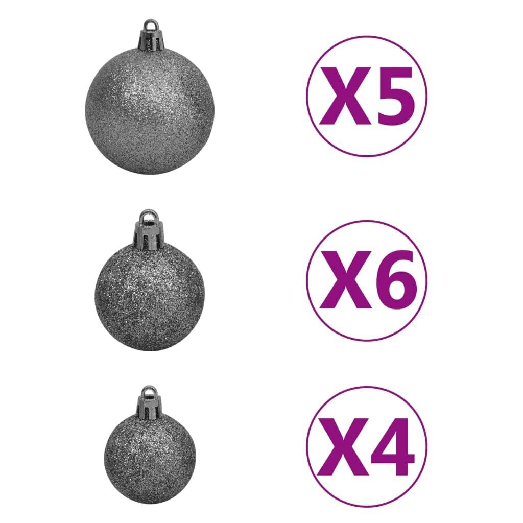 vidaXL mākslīgā Ziemassvētku egle, LED un bumbiņas, pusapaļa, 210 cm cena un informācija | Mākslīgās egles, vainagi, statīvi | 220.lv