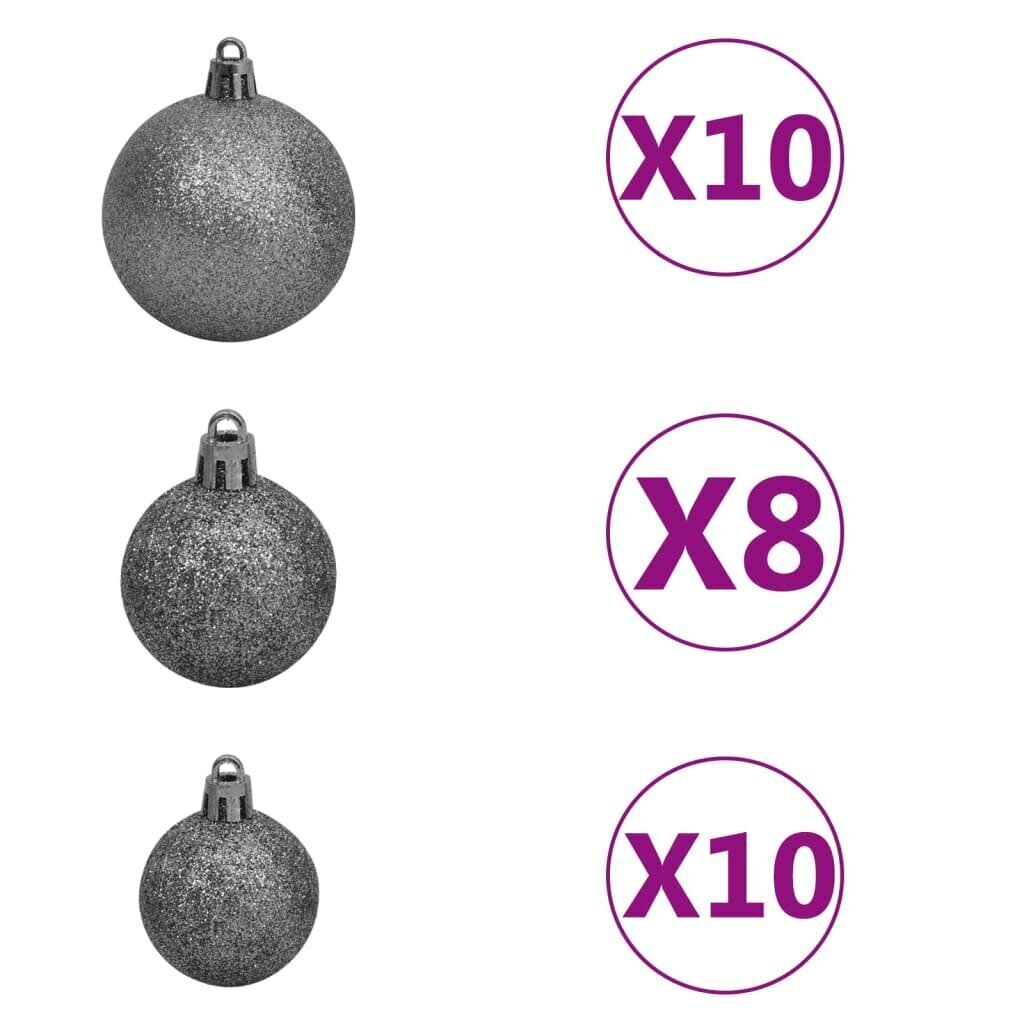 vidaXL mākslīgā Ziemassvētku egle ar LED un bumbiņām, 240 cm, rozā cena un informācija | Mākslīgās egles, vainagi, statīvi | 220.lv