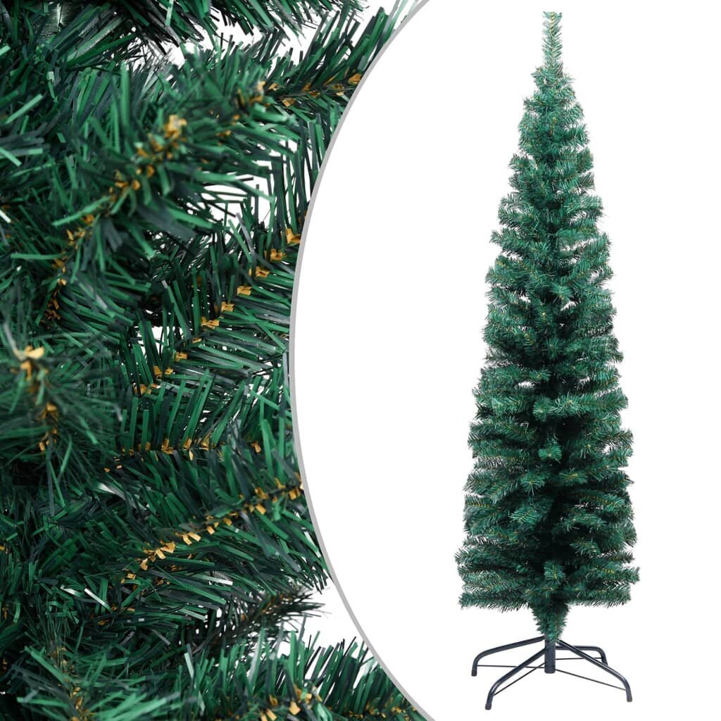 vidaXL mākslīgā Ziemassvētku egle ar LED un statīvu, zaļa, 120 cm, PVC cena un informācija | Mākslīgās egles, vainagi, statīvi | 220.lv