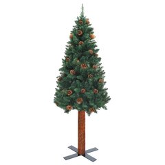 vidaXL Ziemassvētku egle ar dabīgu koku, LED un čiekuriem, zaļa, 210cm цена и информация | Искусственные елки | 220.lv