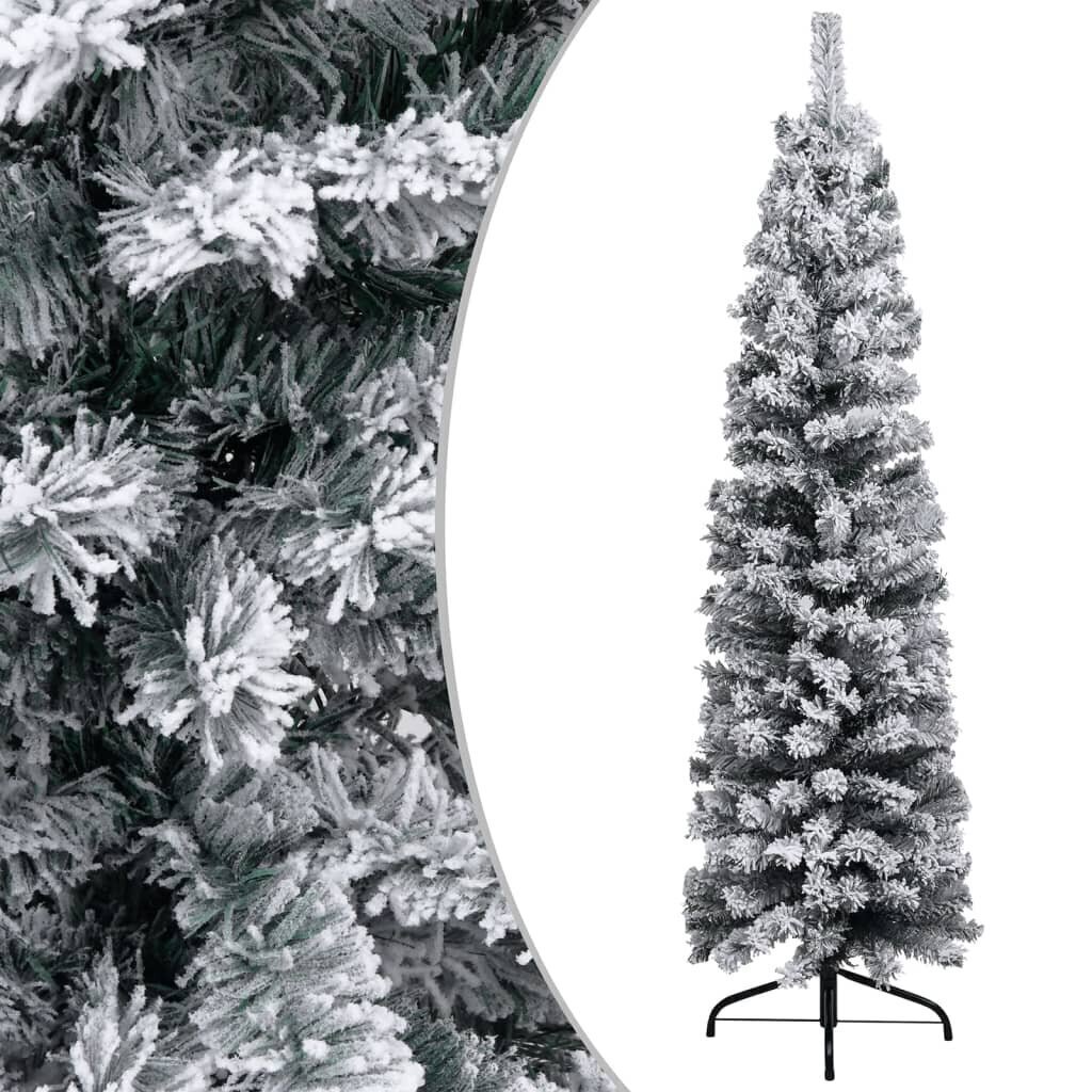 vidaXL mākslīgā Ziemassvētku egle, LED, sniegs, bumbiņas, 120 cm, zaļa cena un informācija | Mākslīgās egles, vainagi, statīvi | 220.lv